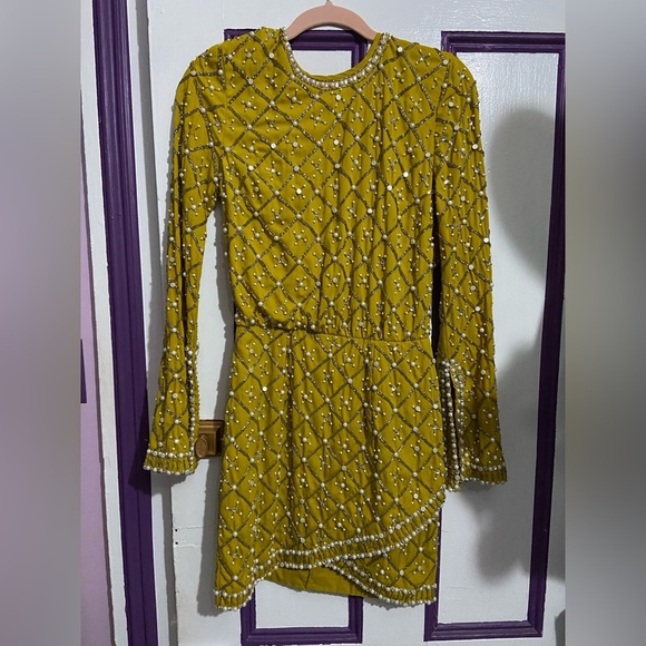 ASOS Dresses & Skirts - ASOS Mustard Yellow Beaded Dress Size 4